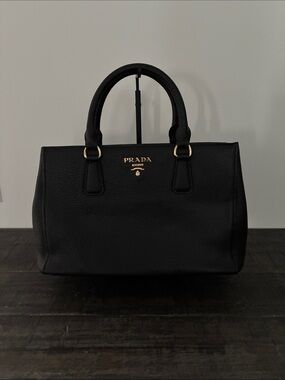 Prada Black Pebbled Leather Satchel with Gold Hardware